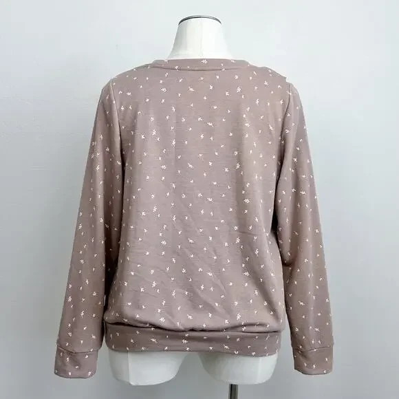 LC Lauren Conrad Tiny Floral Ruffle Terry Cloth Crewneck Sweatshirt OX - Picture 5 of 7